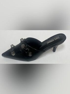 Cape Robbin Black Patent Mule with Silver-Tone Buckles